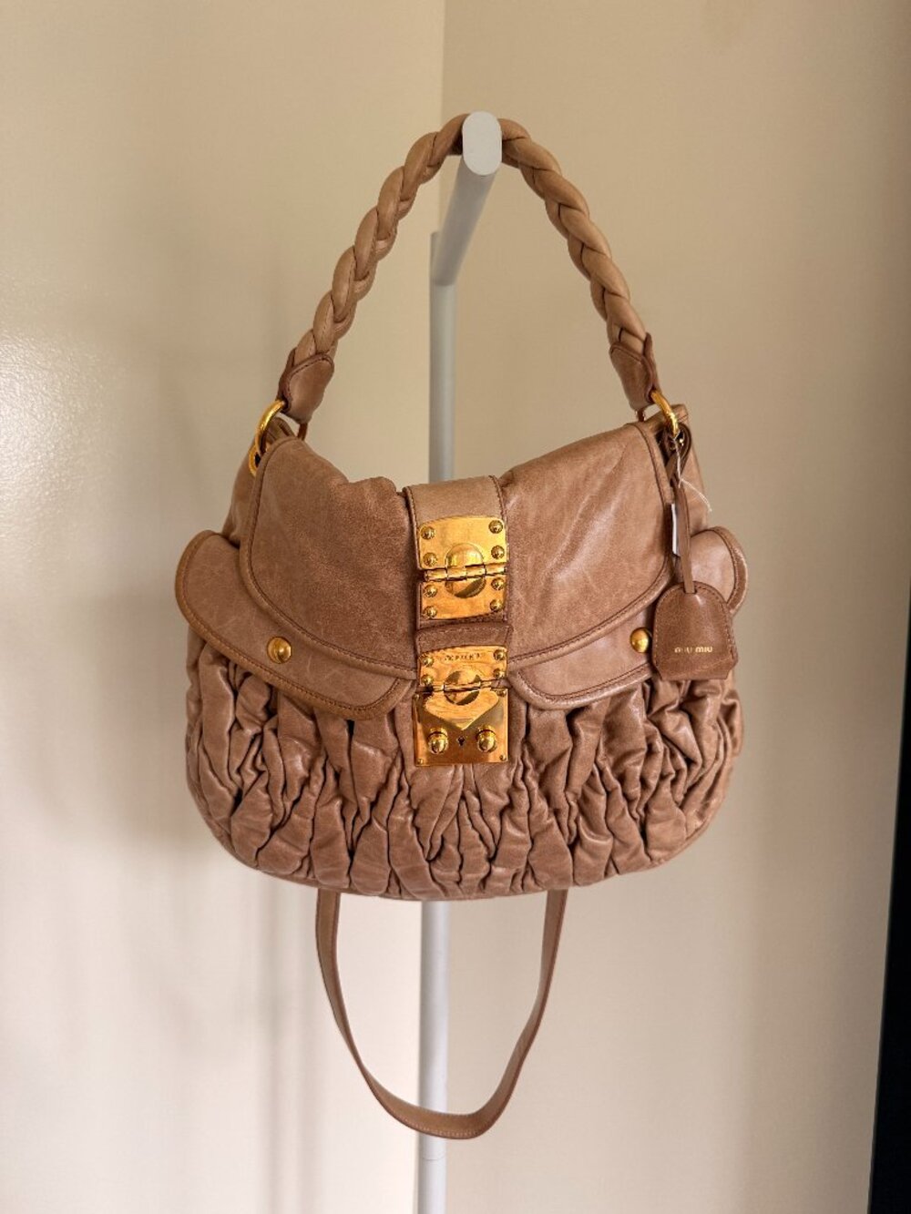 Miu Miu Matelasse' Coffer Bag Tan